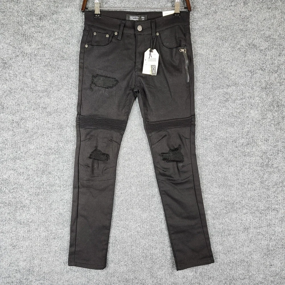 NWT Trestles Supply Co Girls Black Moto Distressed Jeans Size 14